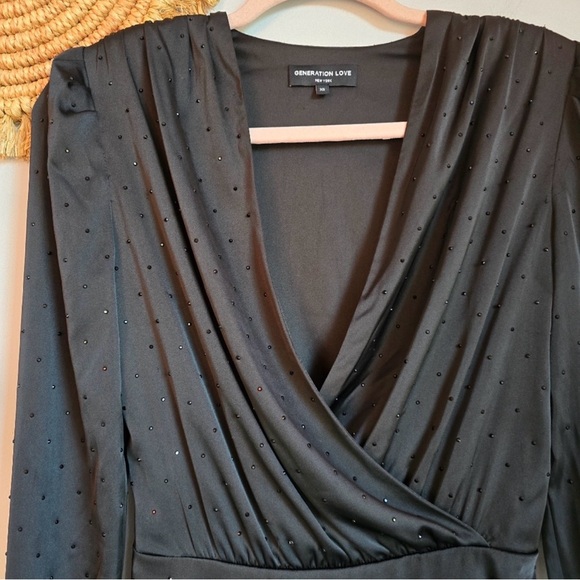 Generation Love The Rafael Black Crystal Stretch Jersey Draped Mini Dress SZ XS - Picture 2 of 6